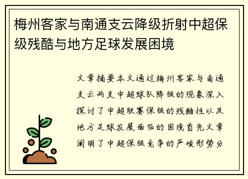 梅州客家与南通支云降级折射中超保级残酷与地方足球发展困境